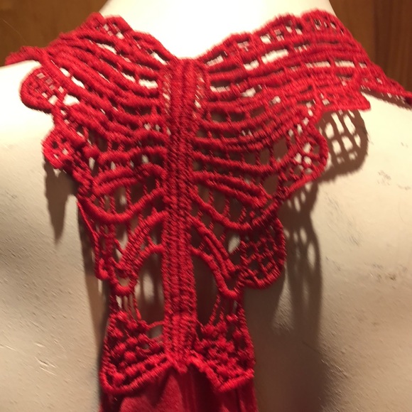Women’s Sleeveless Red Dragon Top with Crochet Butterfly RacerBack - Picture 4 of 6